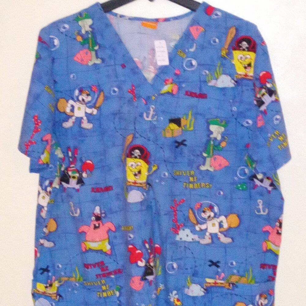 Nickelodeon Sponge Bob Blue/Multicolor L Scrub Top